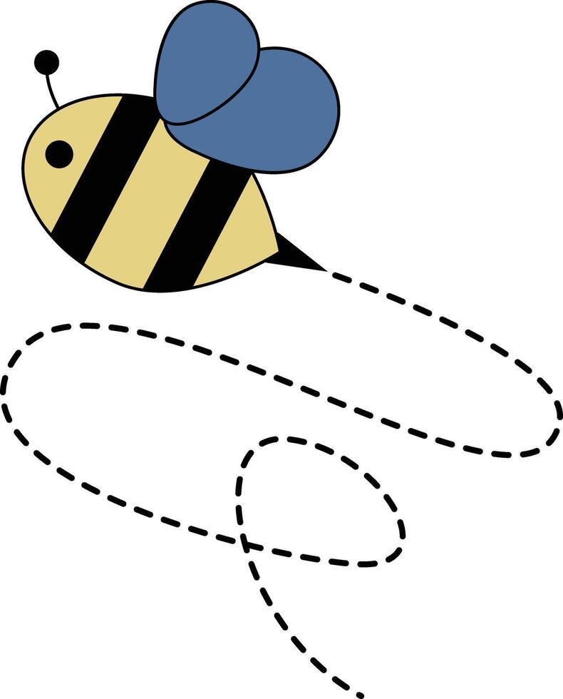 Flat Cartoon Bee Flying on Dotted Lines. Illustration Design vector