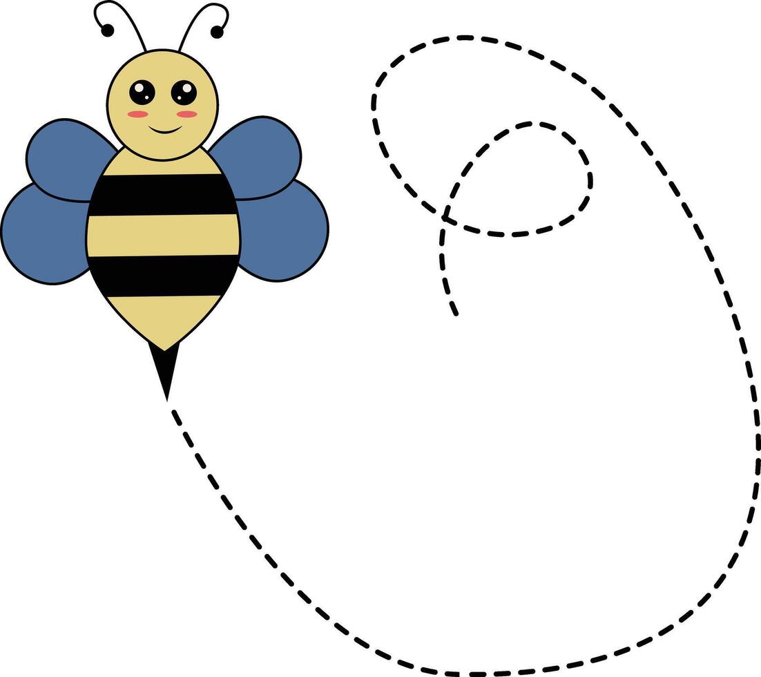 Flat Cartoon Bee Flying on Dotted Lines. Illustration Design vector