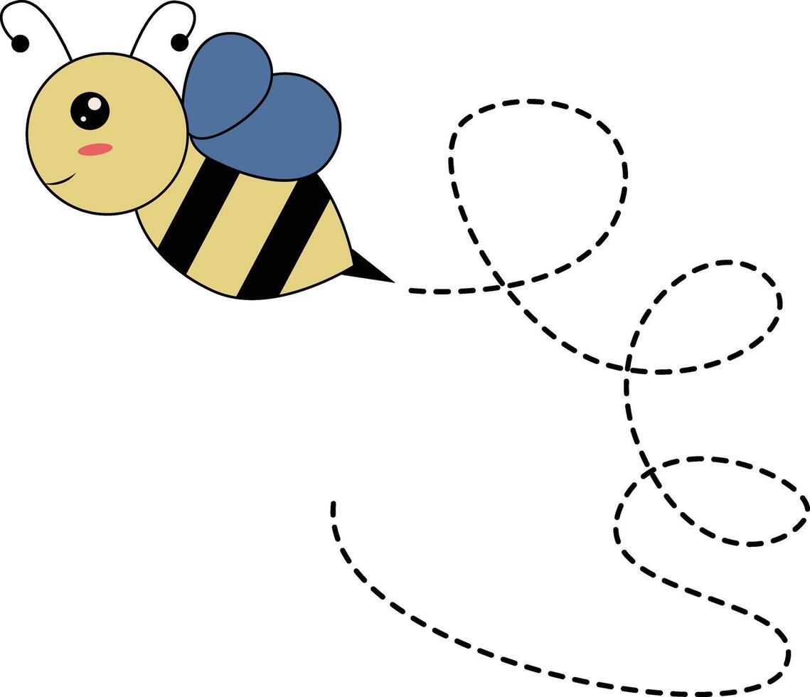 Flat Cartoon Bee Flying on Dotted Lines. Illustration Design vector