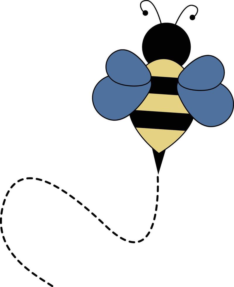 Flat Cartoon Bee Flying on Dotted Lines. Illustration Design vector