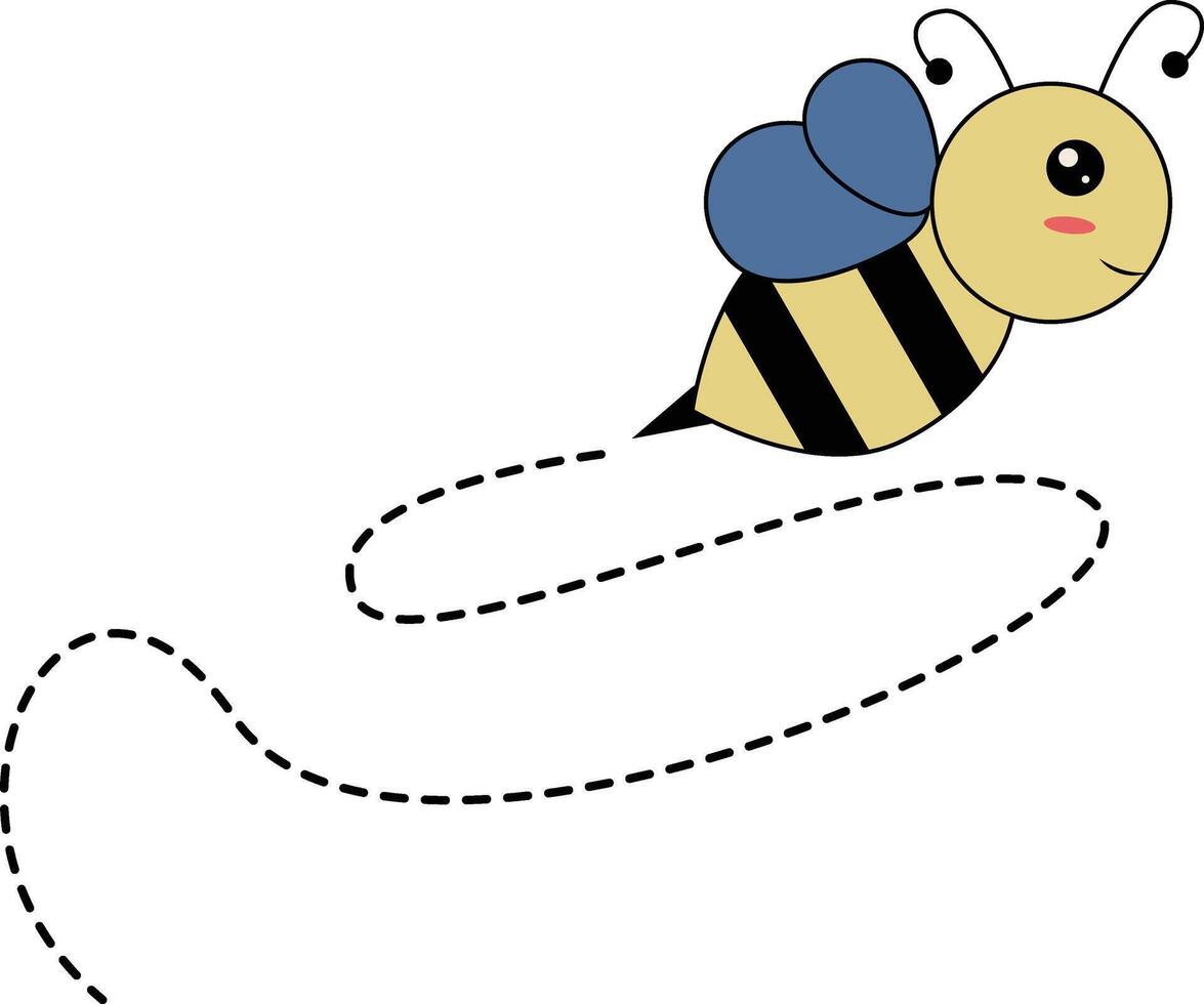 Flat Cartoon Bee Flying on Dotted Lines. Illustration Design vector