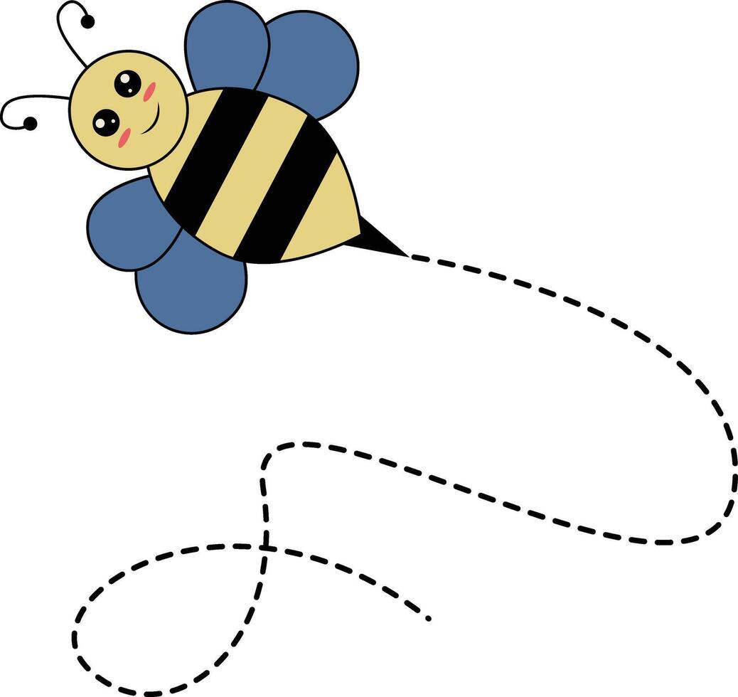 Flat Cartoon Bee Flying on Dotted Lines. Illustration Design vector