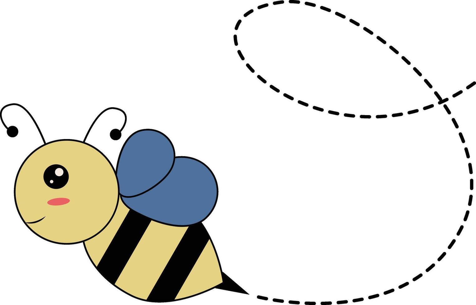 Flat Cartoon Bee Flying on Dotted Lines. Illustration Design vector