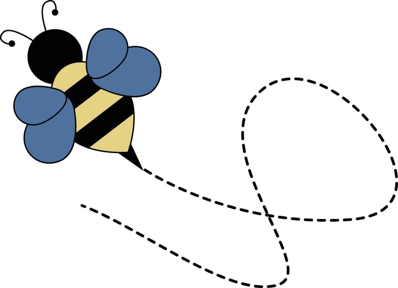 Flat Cartoon Bee Flying on Dotted Lines. Illustration Design vector