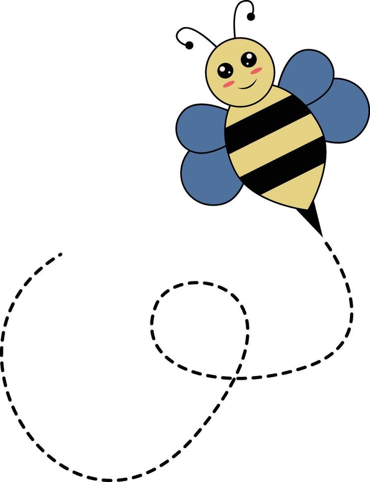 Flat Cartoon Bee Flying on Dotted Lines. Illustration Design vector