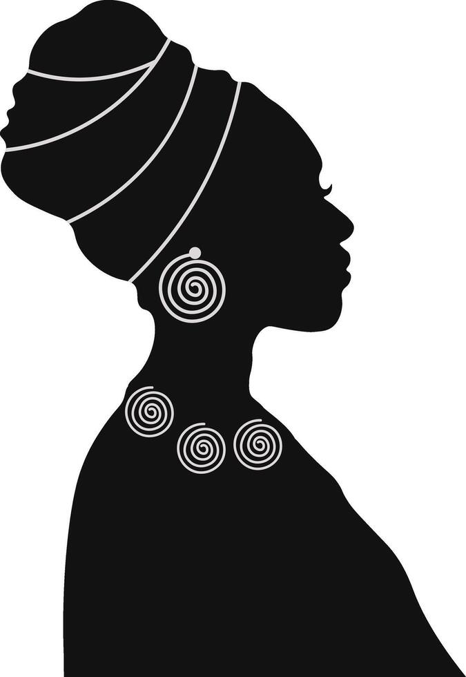 Black History Month Woman Silhouette. with Some Accessories. Isolated Graphic Design vector