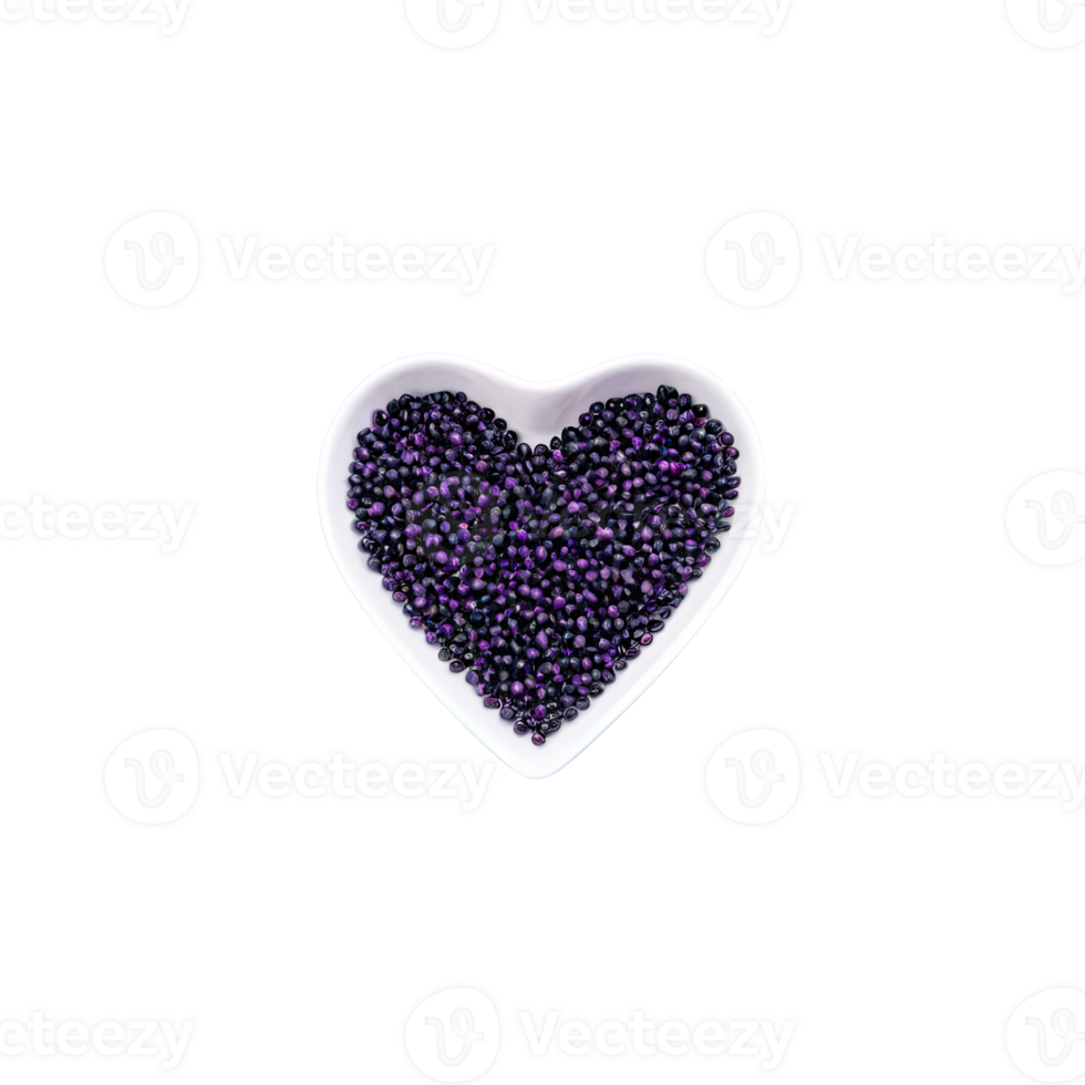 Fonio black tiny dark purple seeds tightly packed in a perfect heart outline Food and png