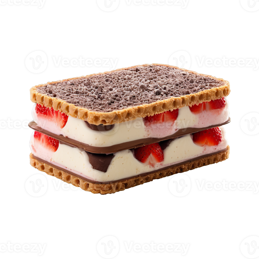 napolitain la glace crème sandwich couches de vanille Chocolat et fraise isolé sur transparent été fraîcheur png