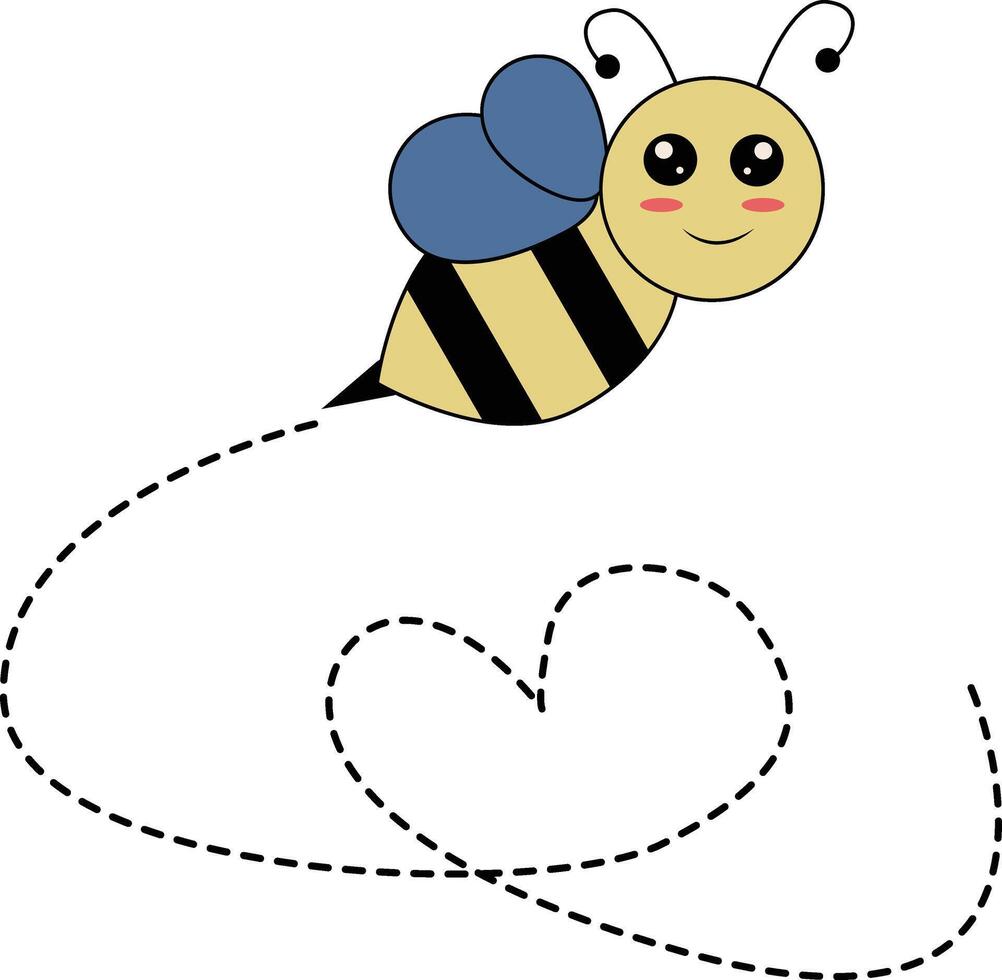 Flat Cartoon Bee Flying on Dotted Lines. Illustration Design vector