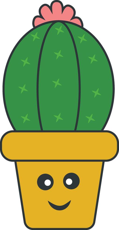 Kawaii Potted Cactus with Cartoon Style. Isolated on White Background. vector