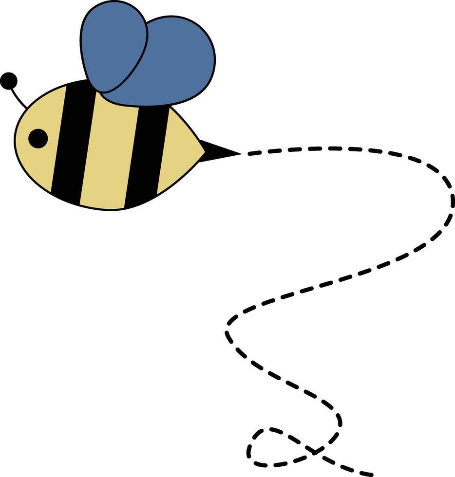 Flat Cartoon Bee Flying on Dotted Lines. Illustration Design vector