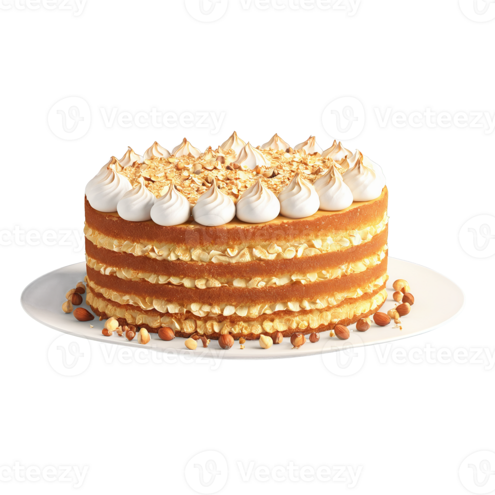 Kievsky tort layered sponge cake hazelnut meringue crumbling Food and Culinary concept png