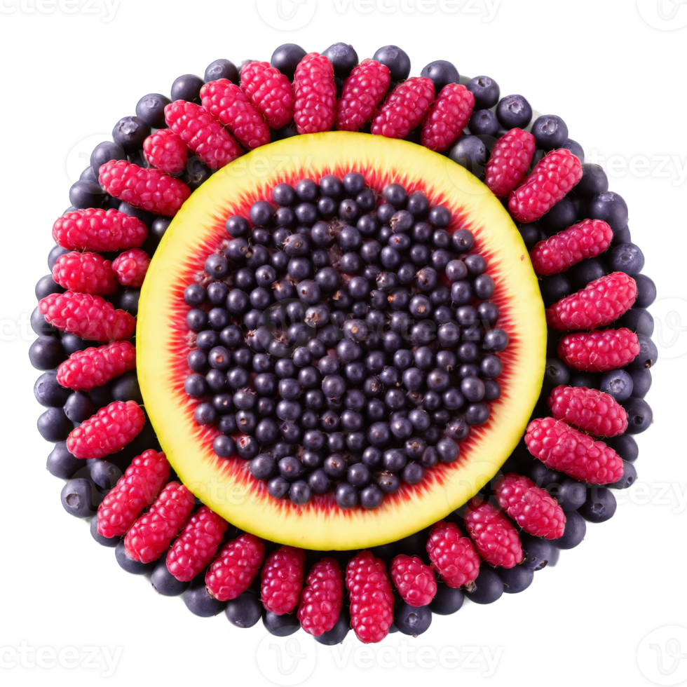 Acai Berries dark purple acai berries forming a mandala pattern with some berries crushed png