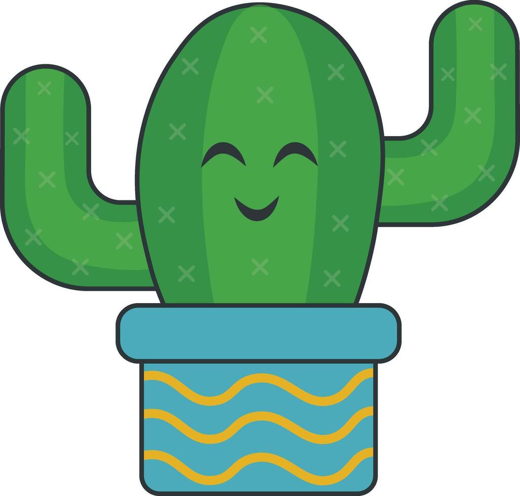 Kawaii Potted Cactus with Cartoon Style. Isolated on White Background. vector