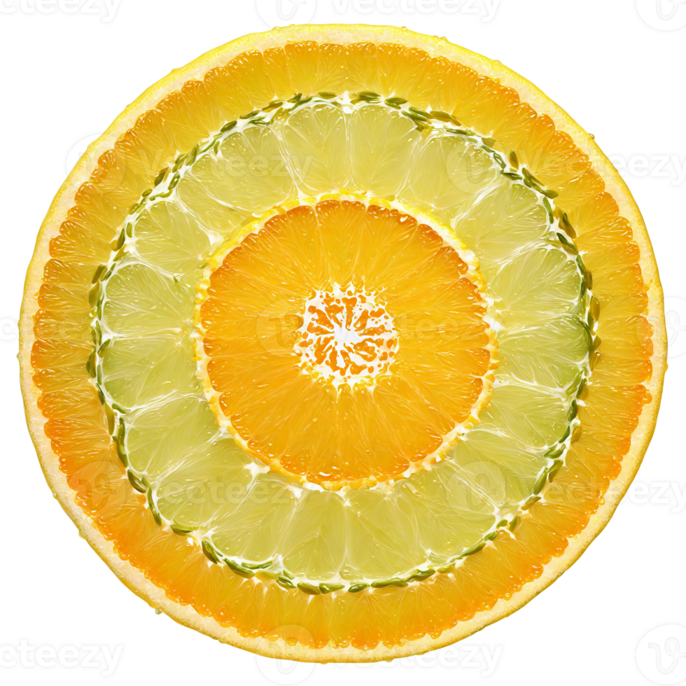 Citrus fruits mandala a circular arrangement of lemons limes and oranges with juice splashing png