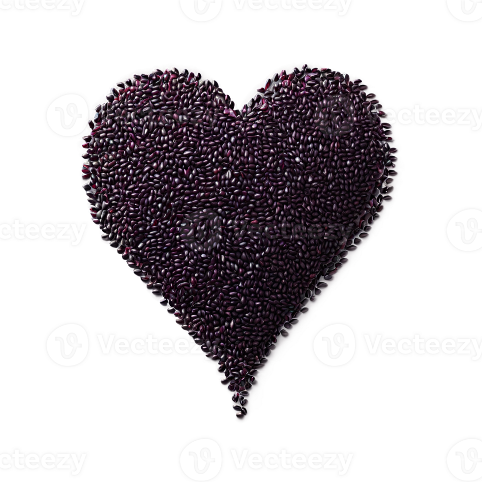 Forbidden rice long slender deep purple grains precisely dusted in a heart shape Food and png