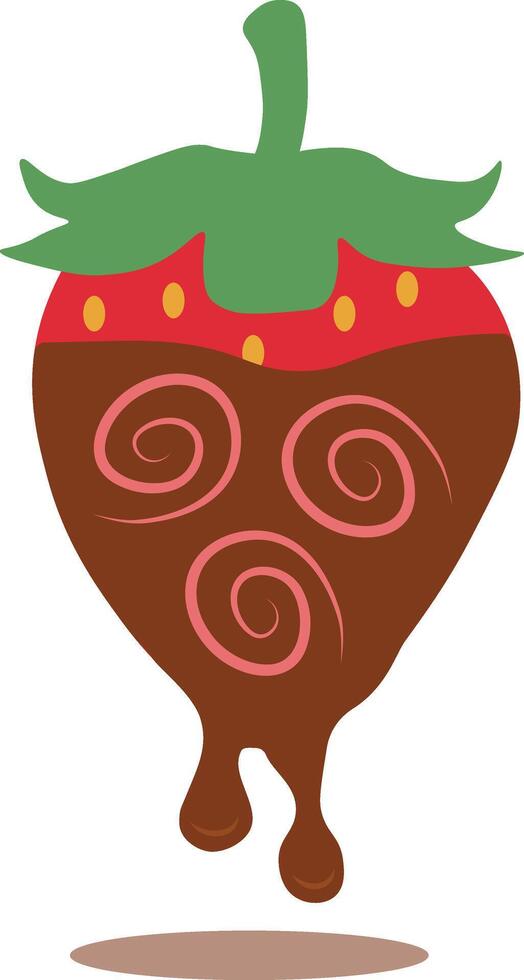 Strawberry Coated Chocolate Illustration. Melted Choco on White Background vector