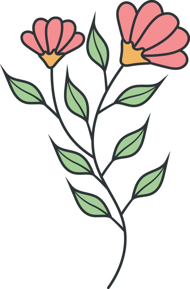 Hand Drawn Floral Botanical Branch. Isolated on White Background. Isolated Illustration. vector