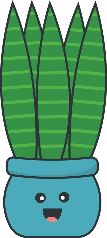 Kawaii Potted Cactus with Cartoon Style. Isolated on White Background. vector