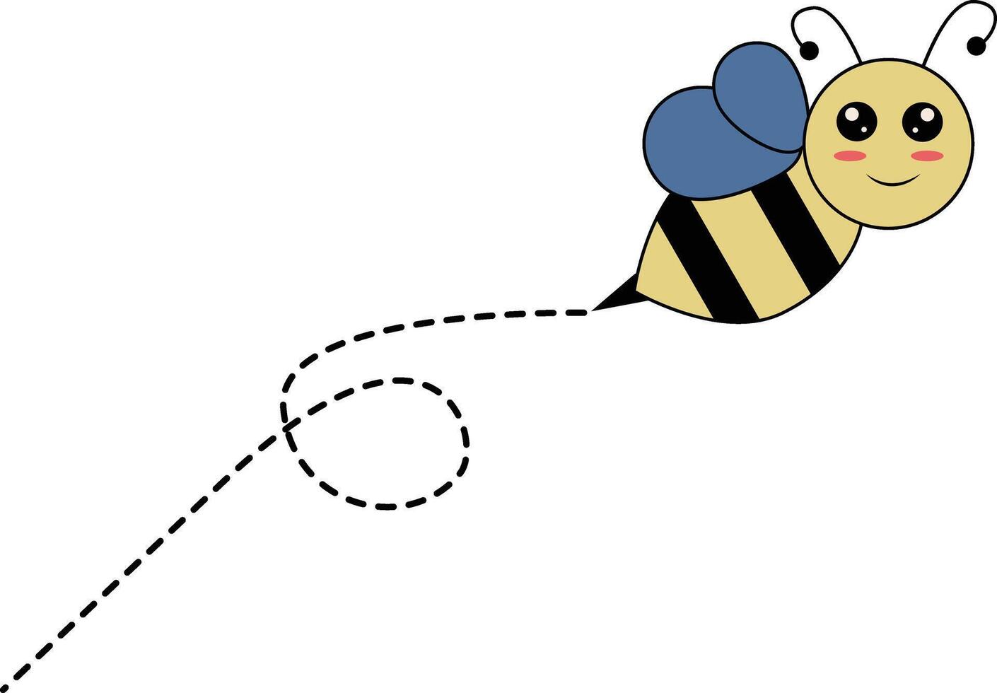 Flat Cartoon Bee Flying on Dotted Lines. Illustration Design vector