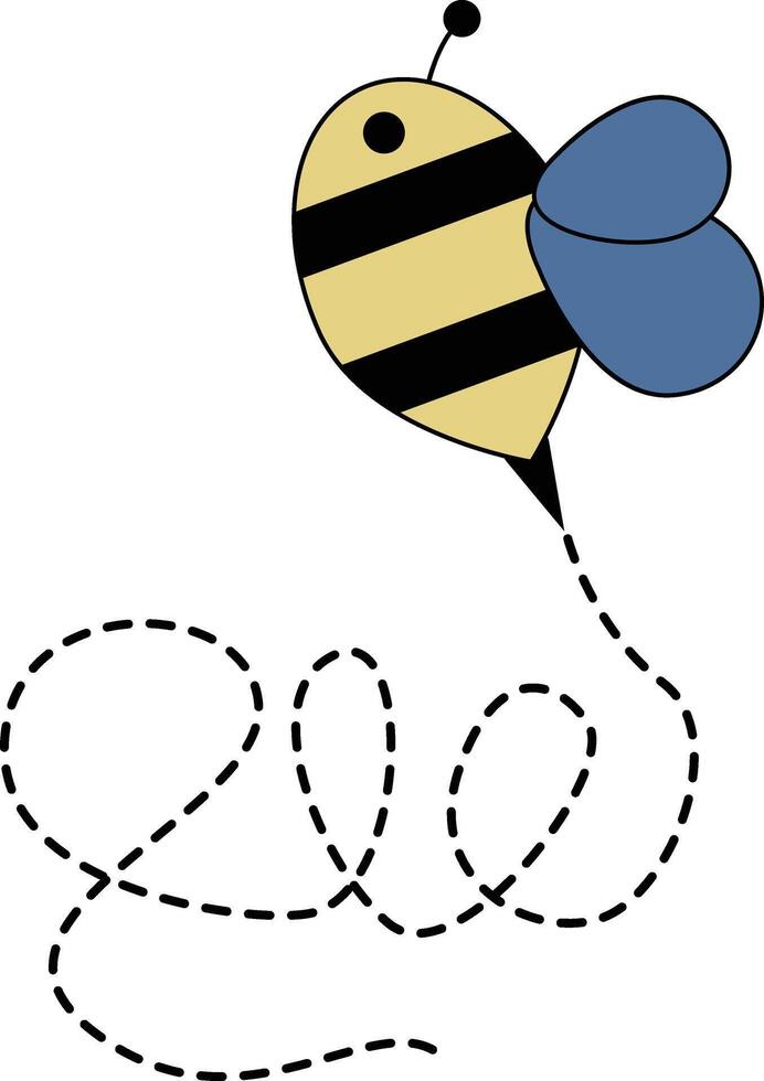 Flat Cartoon Bee Flying on Dotted Lines. Illustration Design vector