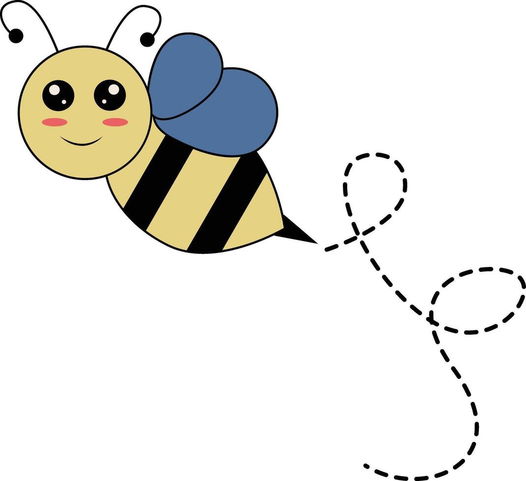 Flat Cartoon Bee Flying on Dotted Lines. Illustration Design vector