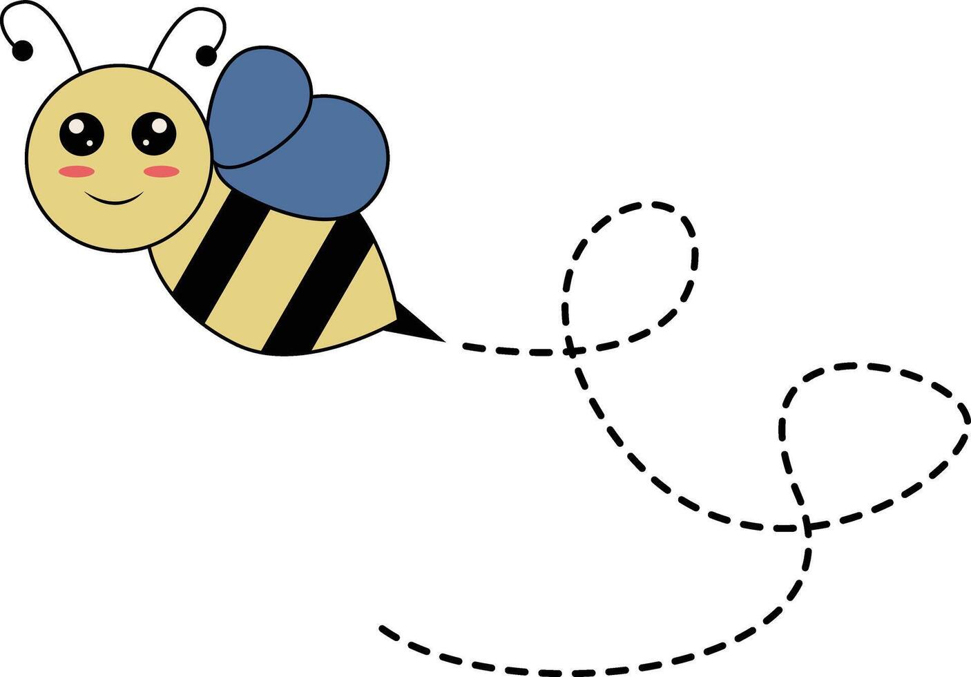 Flat Cartoon Bee Flying on Dotted Lines. Illustration Design vector