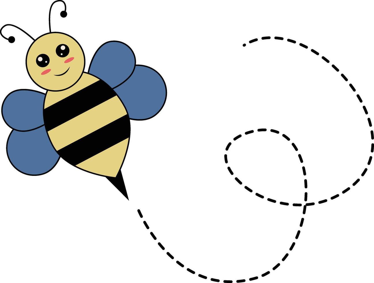 Flat Cartoon Bee Flying on Dotted Lines. Illustration Design vector