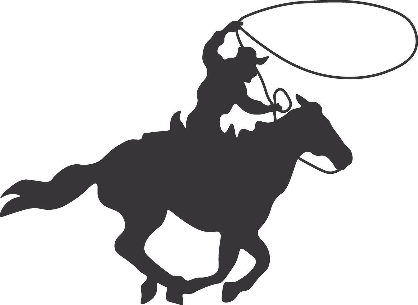 Cowboy Silhouette. Cowboy Rodeo with Rope. Isolated on White Background vector