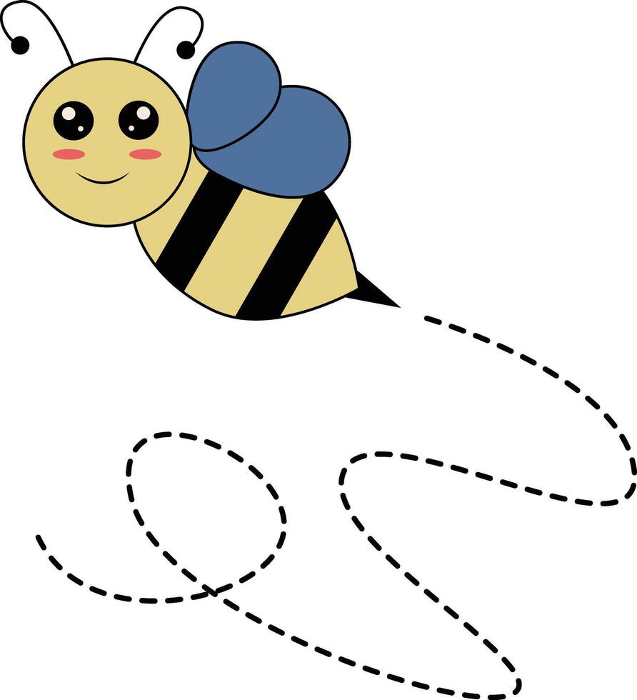 Flat Cartoon Bee Flying on Dotted Lines. Illustration Design vector