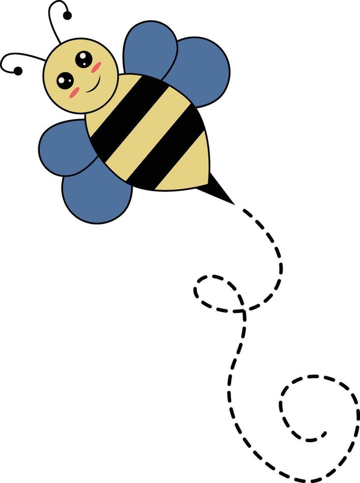 Flat Cartoon Bee Flying on Dotted Lines. Illustration Design vector