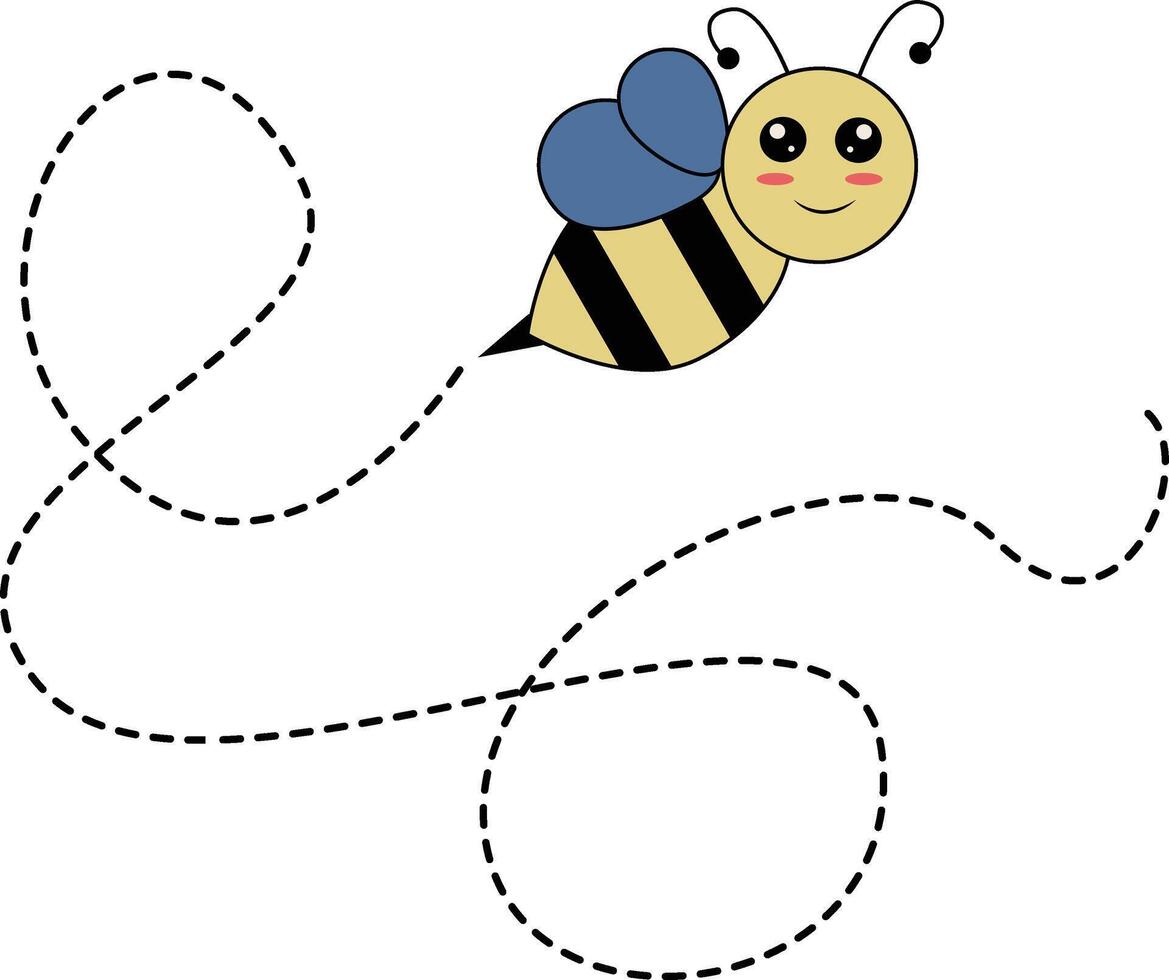 Flat Cartoon Bee Flying on Dotted Lines. Illustration Design vector