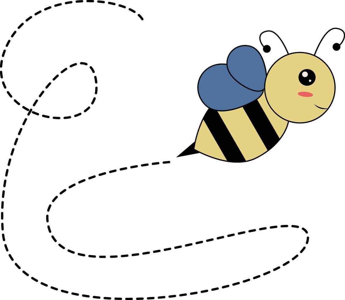 Flat Cartoon Bee Flying on Dotted Lines. Illustration Design vector