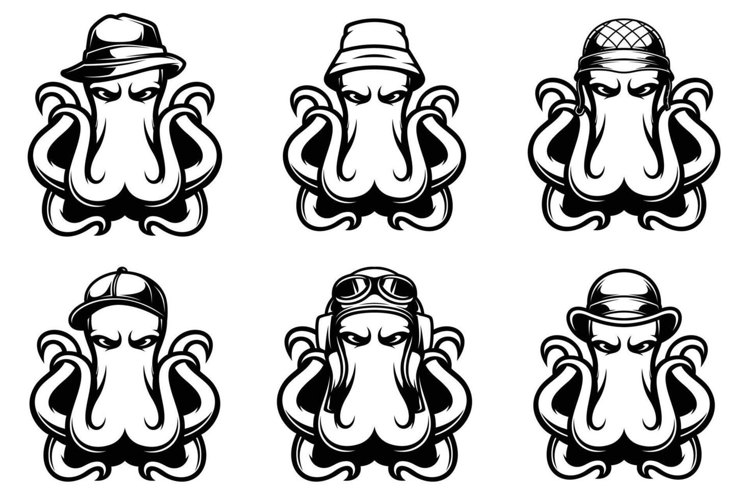 Octopus Head Outline Version Bundle vector