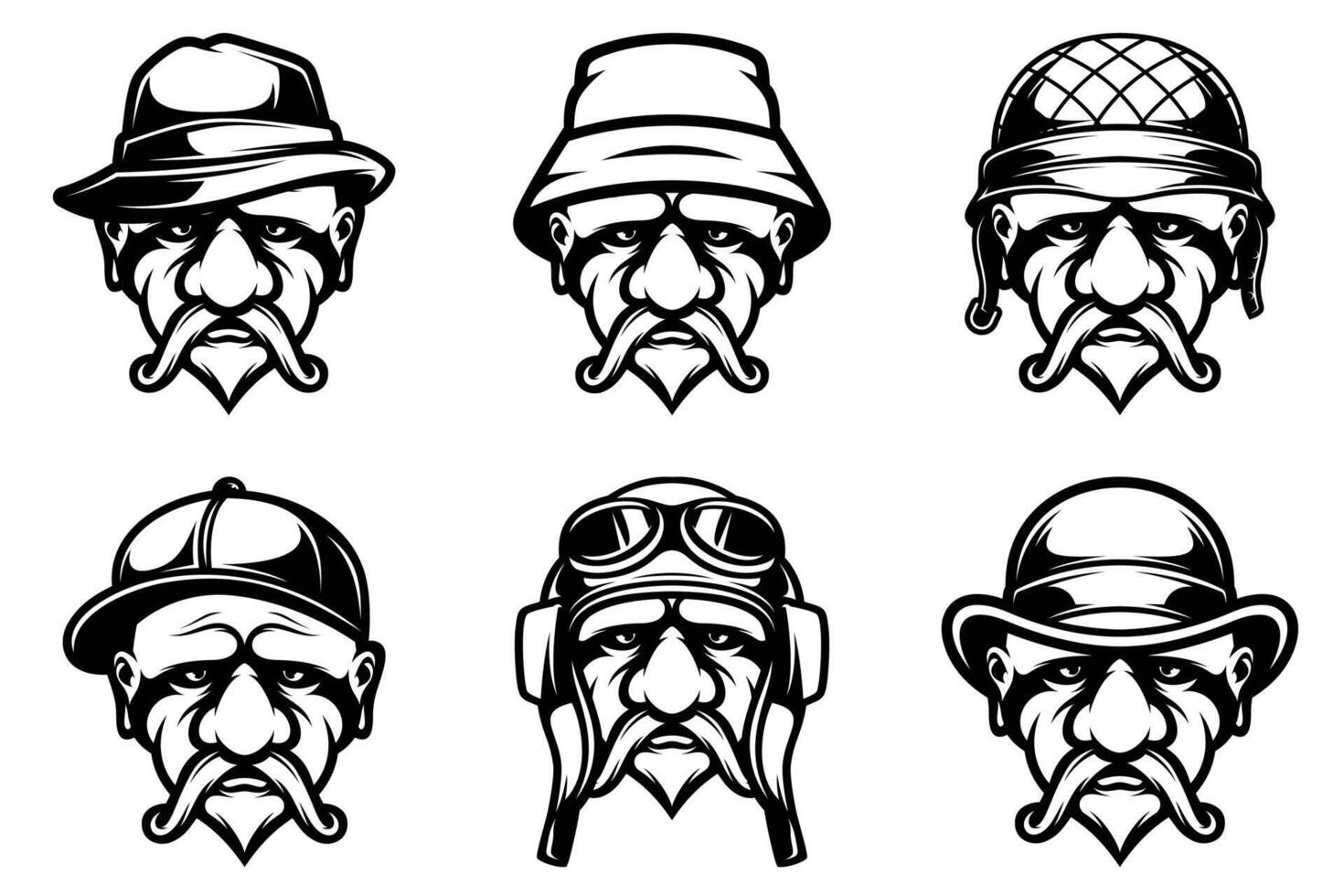 Old Man Head Outline Version Bundle vector