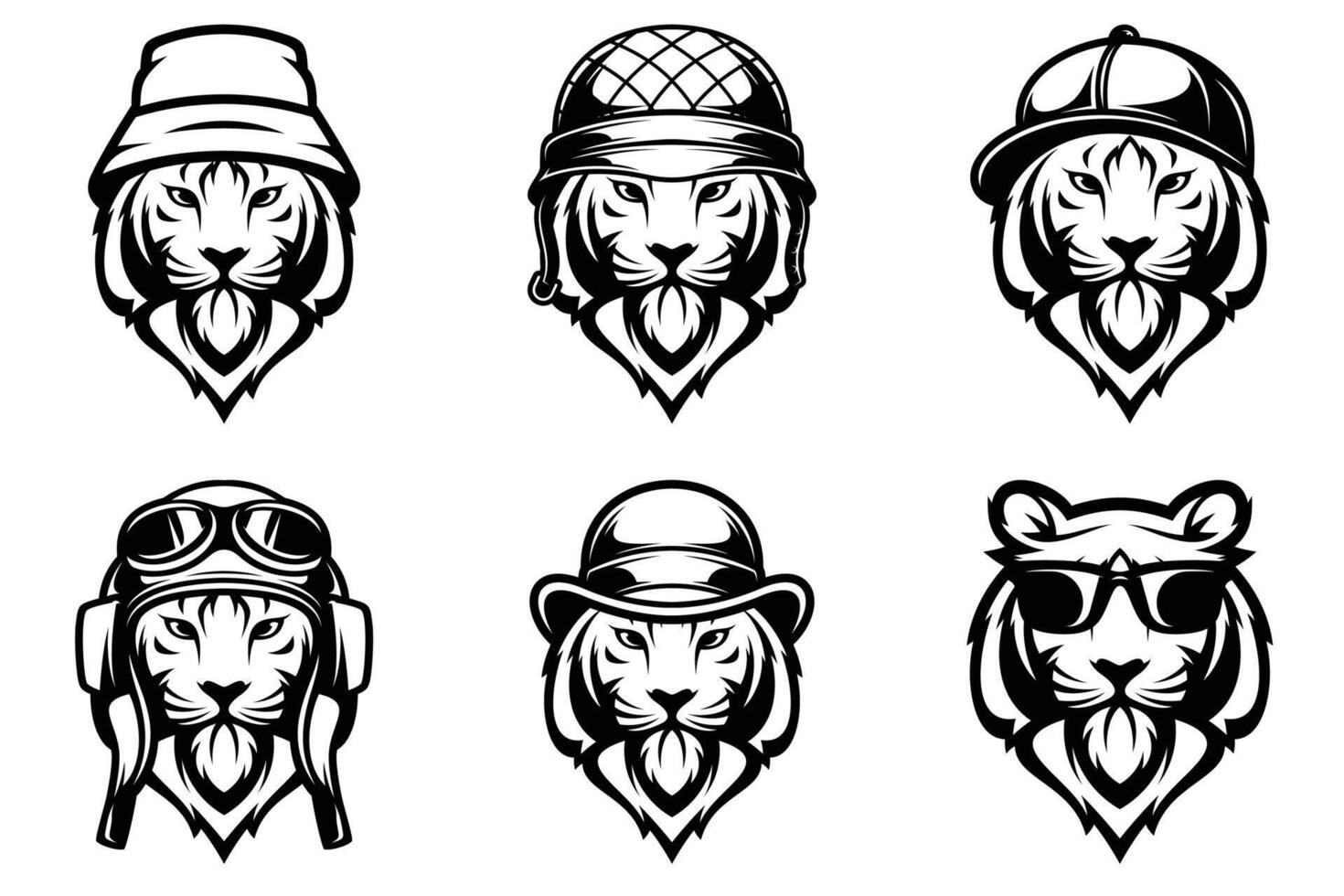 Tigers Head Outline Version Bundle vector