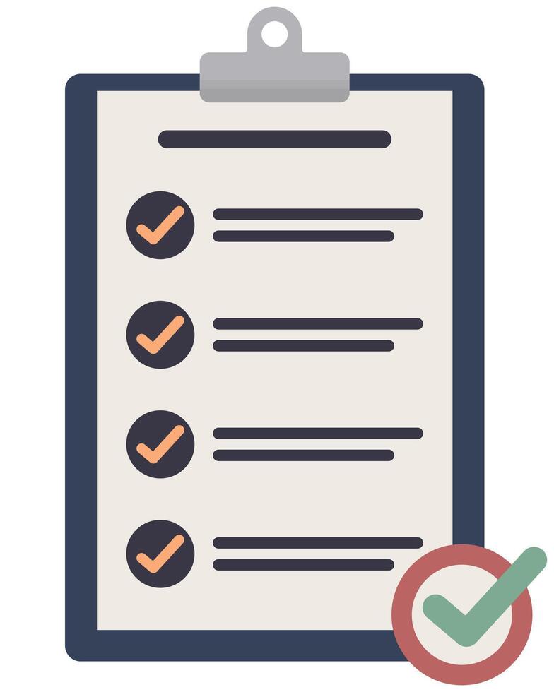 Clipboard with checklist flat icon isolated on white background. vector