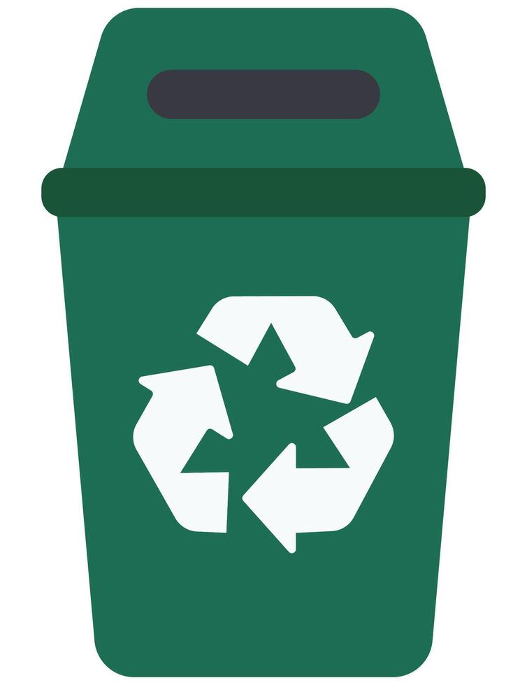 Flat illustration of green recycling bin with recycle logo isolated on white background. vector