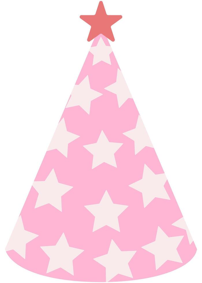 Pink party hat with white stars isolated on white background. vector