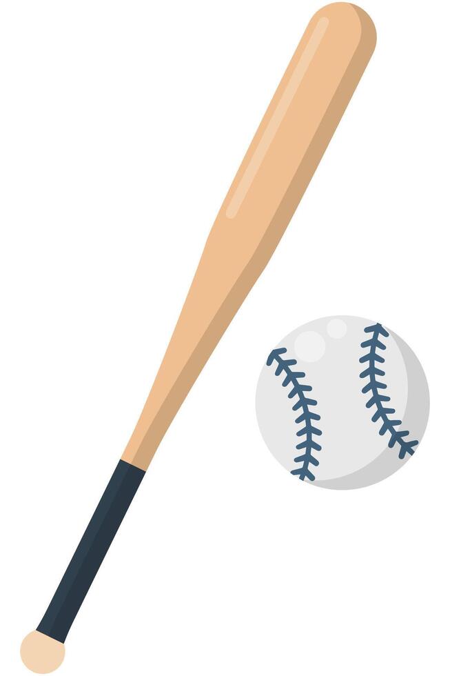 Baseball bat and ball illustration in flat style isolated on white background. vector