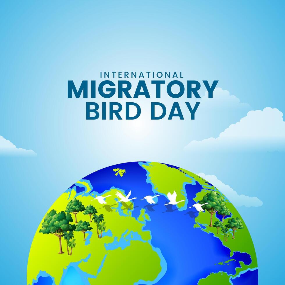 mundo migratorio pájaro día creativo concepto idea diseño. 8vo mayo mundo migratorio pájaro día wmbd. modelo para fondo, bandera, tarjeta, y póster. ilustración. vector