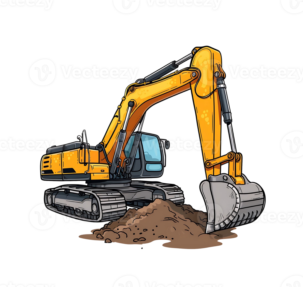 excavator digging in the ground, on transparent background png