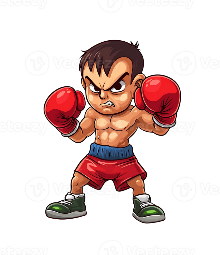 cartoon boxing character with red gloves and boxing gloves on transparent background png