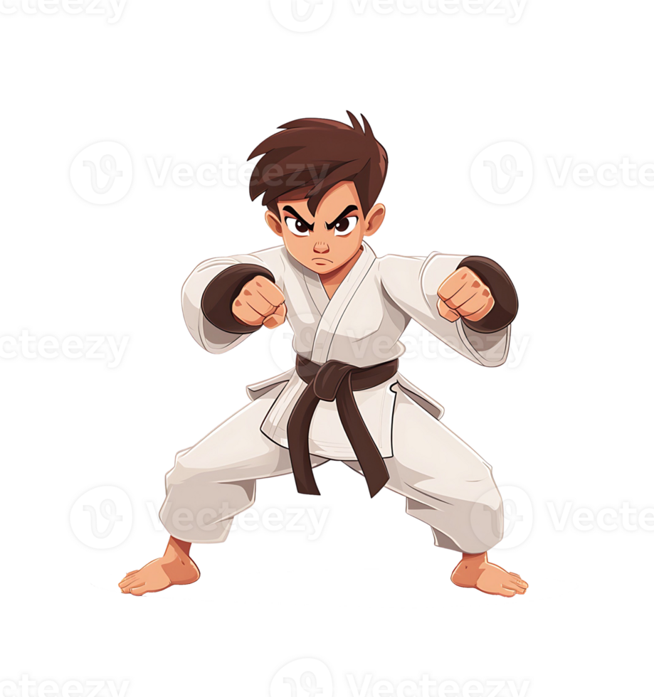 cartoon karate boy in white kimono, kakarate boy,,on transparent background png