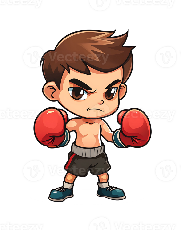 cartoon boxing character with red gloves and boxing gloves on transparent background png