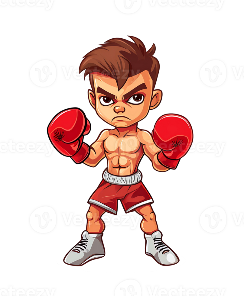Karikatur Boxen Charakter mit rot Handschuhe und Boxen Handschuhe auf transparent Hintergrund png