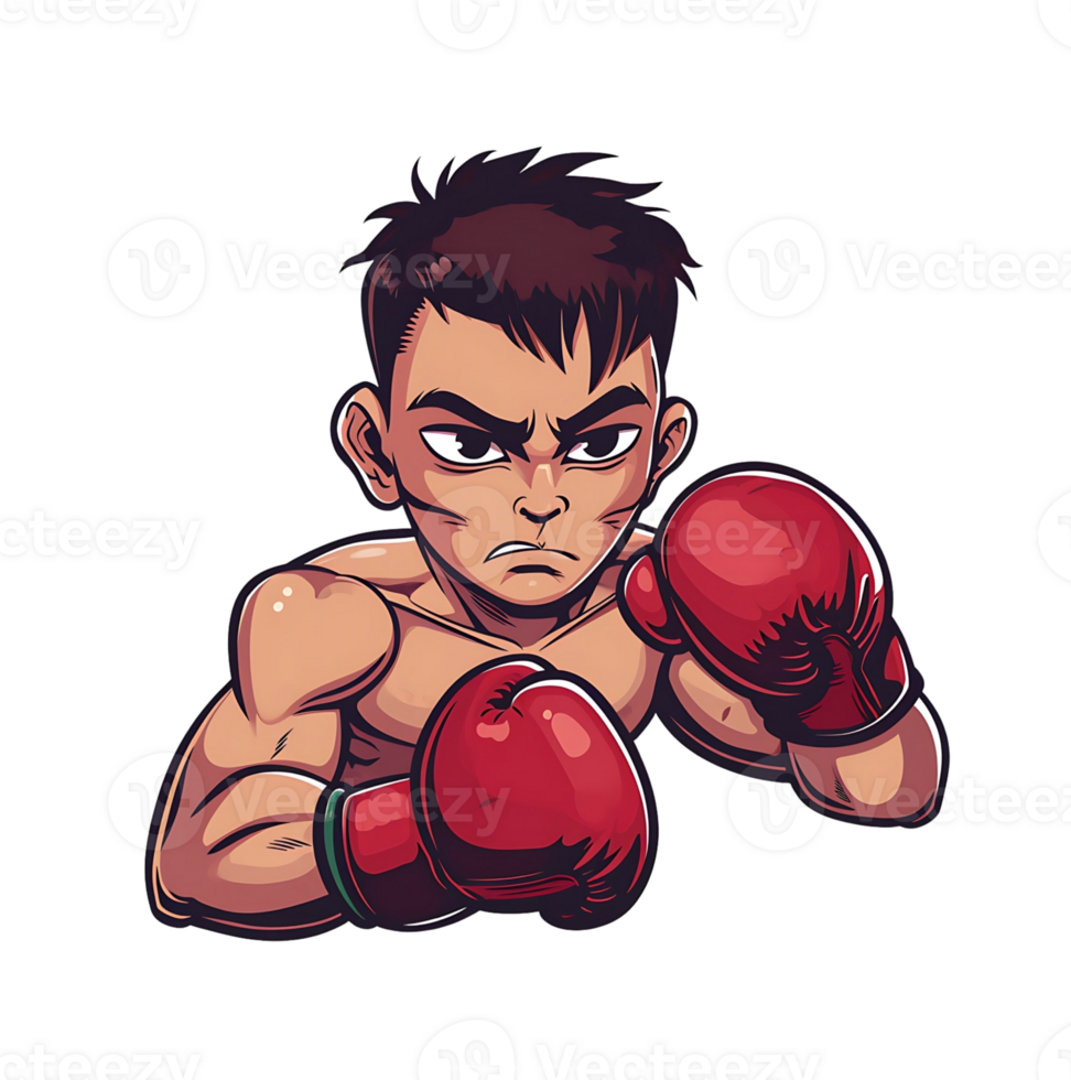 cartoon boxing character with red gloves and boxing gloves on transparent background png