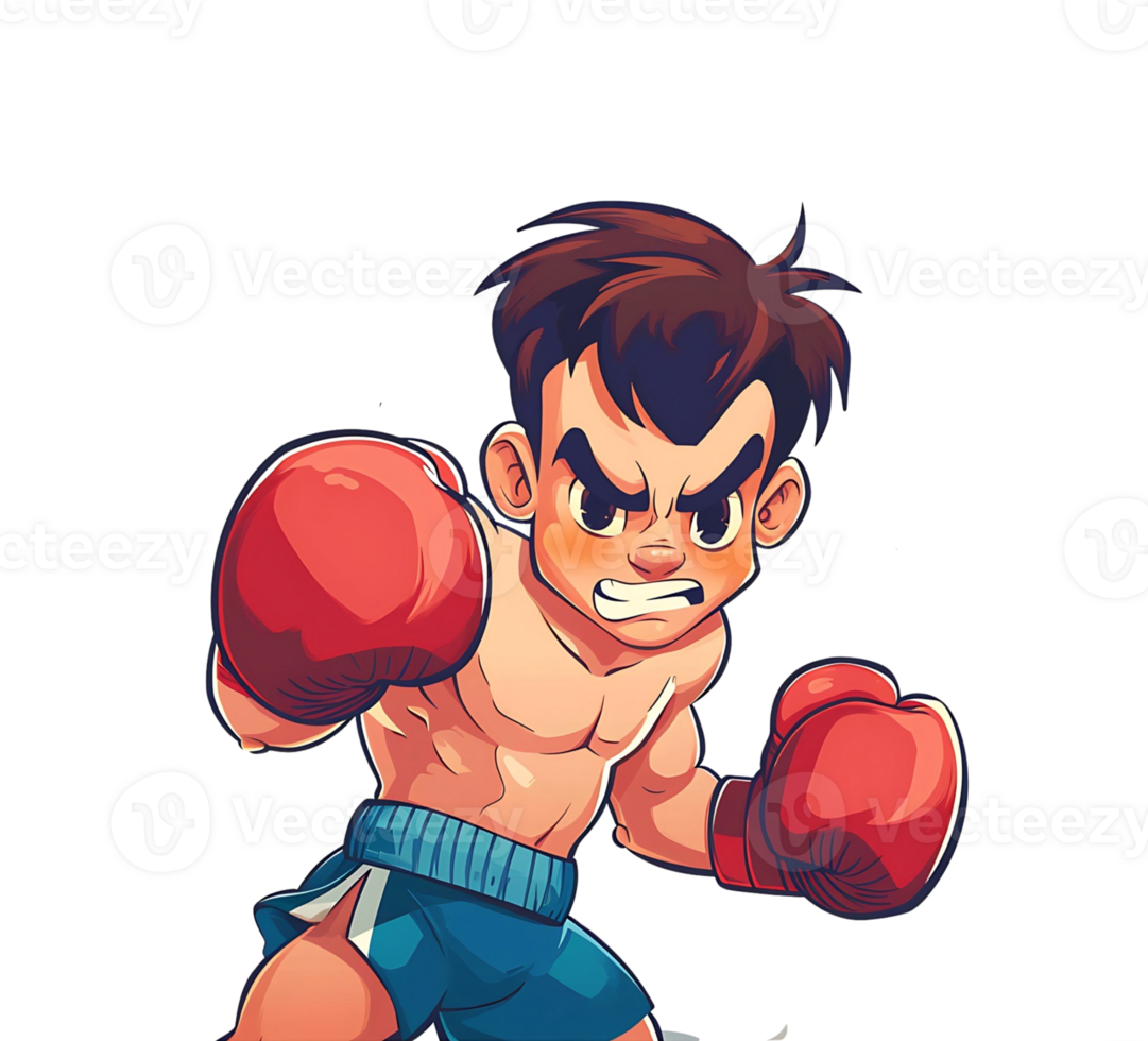 Karikatur Boxen Charakter mit rot Handschuhe und Boxen Handschuhe auf transparent Hintergrund png