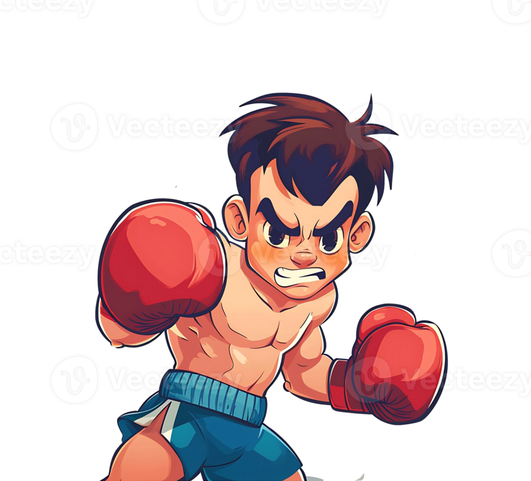 cartoon boxing character with red gloves and boxing gloves on transparent background png