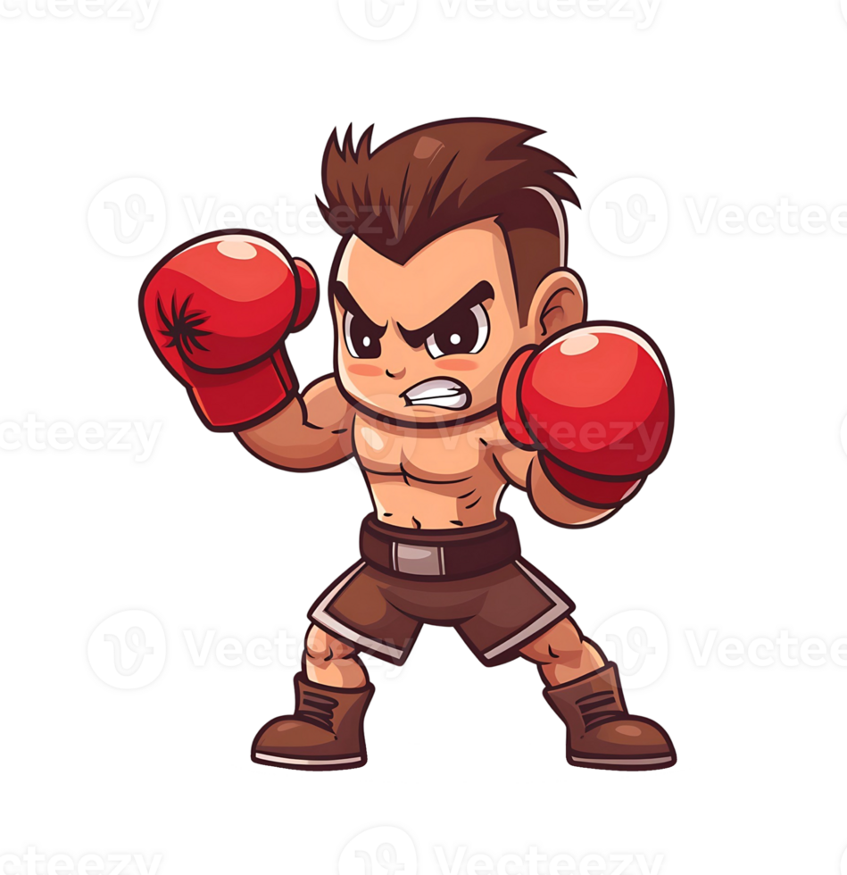 cartoon boxing character with red gloves and boxing gloves on transparent background png